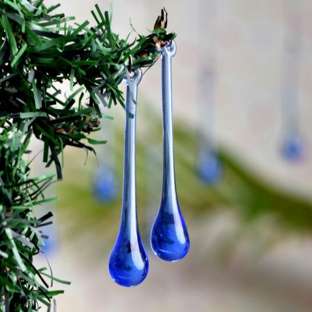 Blue Glass Chandelier Drop Ornaments - Christmas Tree Ornaments - Set of 20